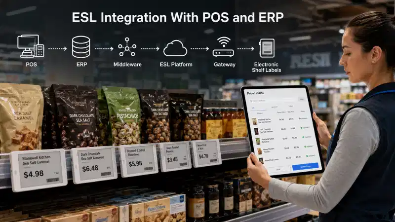Integreiddio Label Silff Electronig Gyda POS ac ERP: APIs, Mapio Data, Trin G...