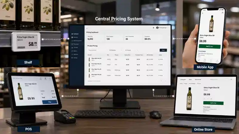 Cysondeb Pris Omnichannel: Sut i Gydamseru Prisiau Silff, POS, App, ac Ar-lein